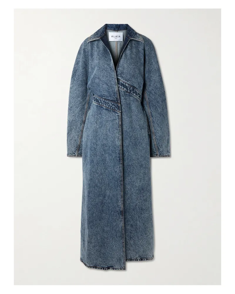 Alaïa Spiral Asymmetric Denim Coat - Blue Blue