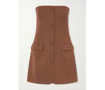 Strapless Pinstriped Wool-blend Twill Mini Dress - Brown