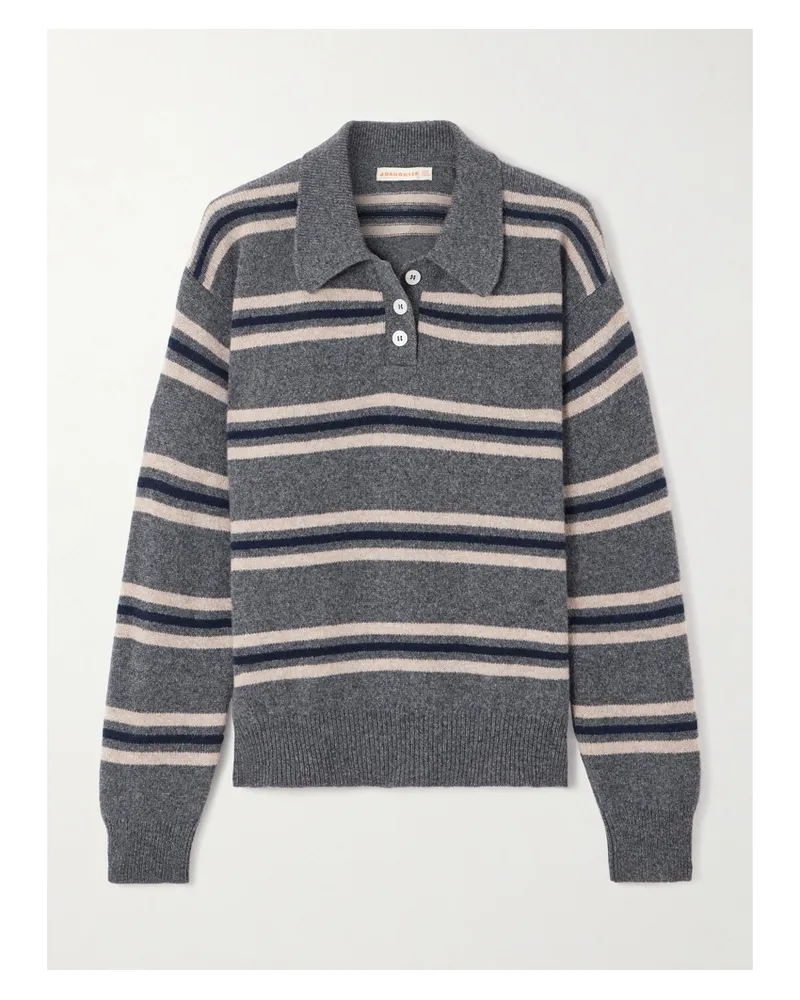&Daughter Edith Striped Wool Polo Sweater - Gray Gray