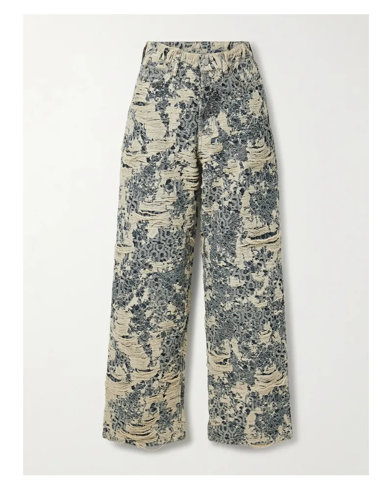 Acne Studios 1981 Halbhohe Jeans Mit Weitem Bein Aus Bio-denim In Distressed-optik - Grau Grau