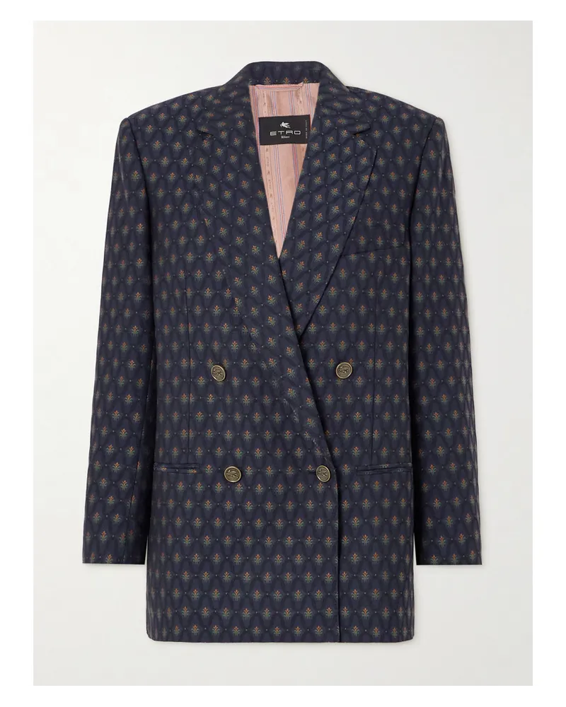 Etro Doppelreihiger Blazer aus einer Woll-baumwollmischung Blau