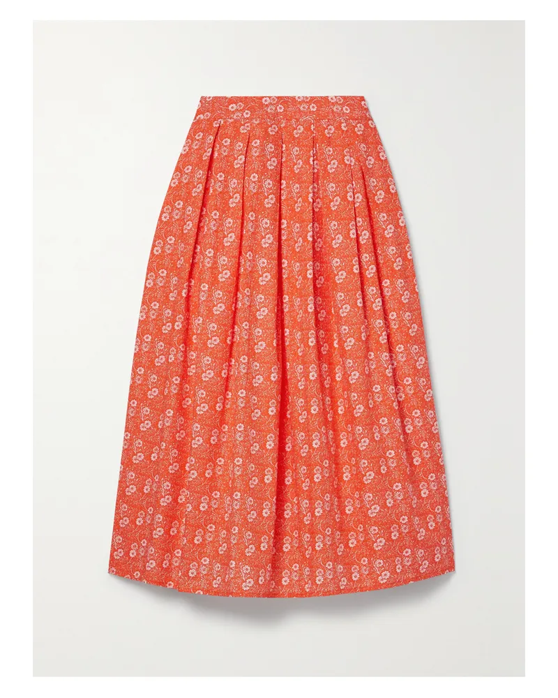 BATSHEVA Laura Ashley Eres Midirock Aus Baumwollpopeline Mit Blumenprint Und Falten - Orange Orange