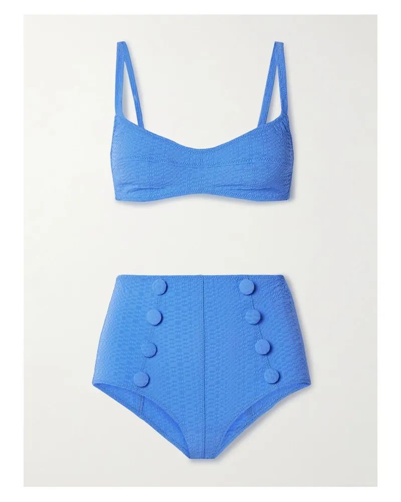 Lisa Marie Fernandez Bikini Aus Seersucker Mit Zierknöpfen - Blau Blau