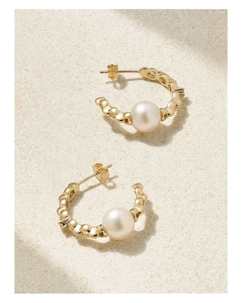 MIZUKI Creolen Aus 14 Karat Gold Mit Perlen Und Diamanten Gold