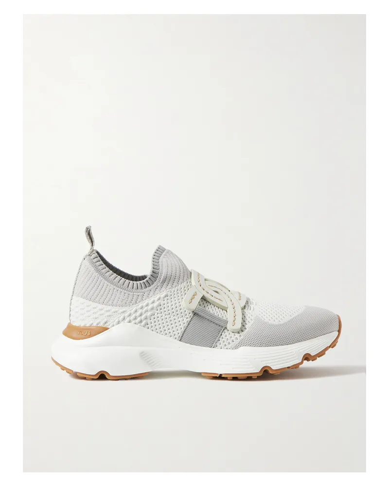 TOD'S Leather-trimmed Stretch-knit Slip-on Sneakers - Gray Gray
