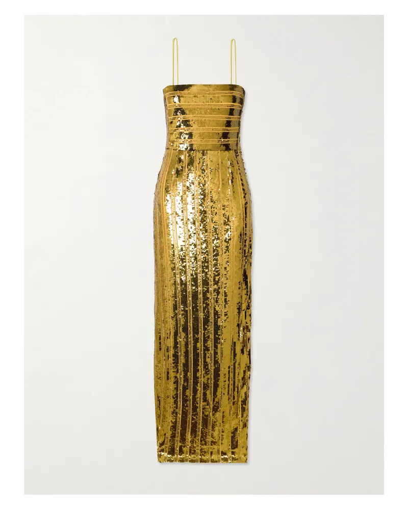 GALVAN Stargaze Maxikleid Aus Tüll Mit Pailletten Und Streifen - Gold Gold