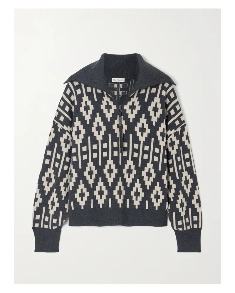 Brunello Cucinelli Pullover Aus Einer Mischung Aus Wolle, Kaschmir Und Seide Mit Jacquard-muster - Schwarz Schwarz