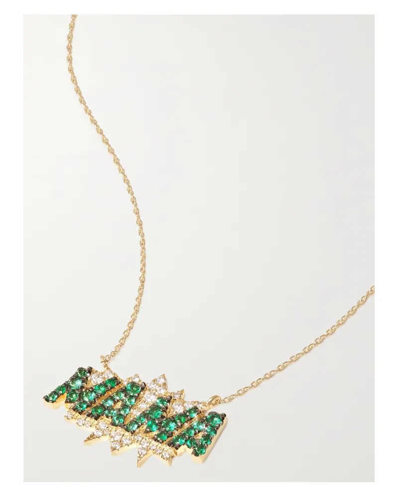 Diane Kordas Mama 18-karat Gold, Emerald And Diamond Necklace - Green Green