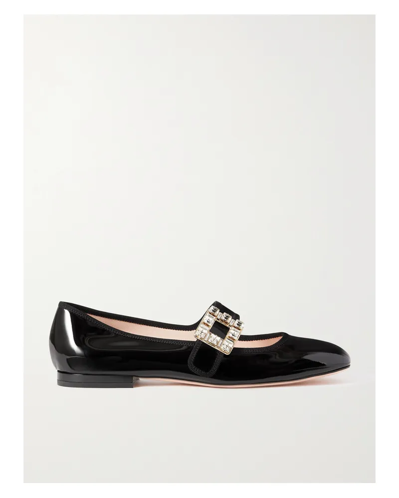 Roger Vivier Très Vivier Strass Babies Crystal-embellished Patent-leather Ballet Flats - Black Black