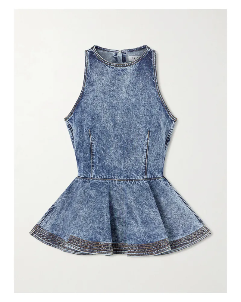 Alaïa Tanktop Aus Denim Mit Schößchen - Blau Blau