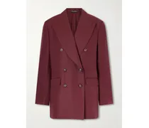 Double-breasted Oversized Linen Blazer - Burgundy
