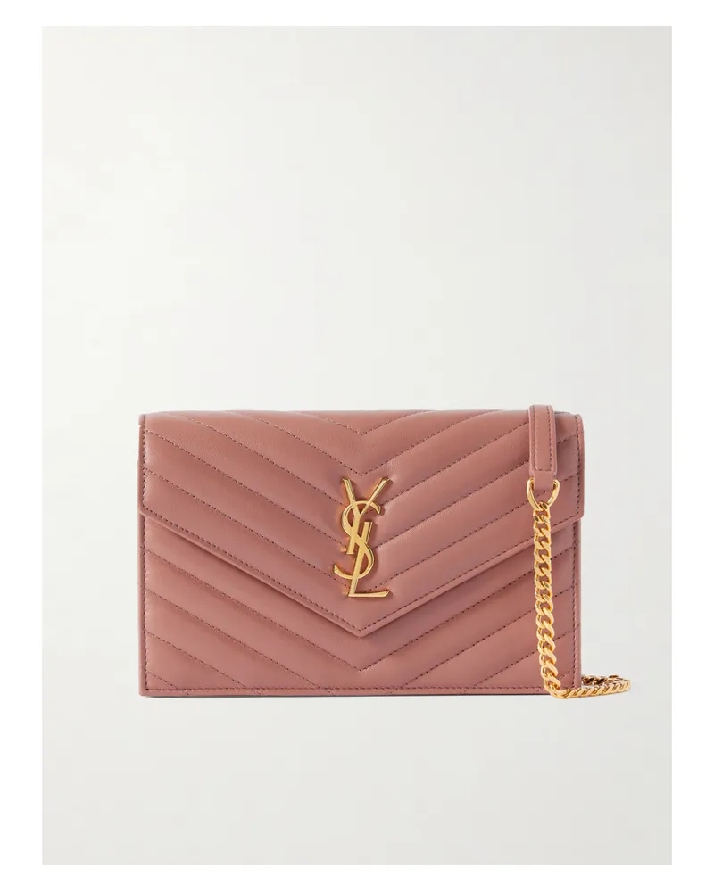 Saint Laurent Cassandre Envelope Chain Mini Matelassé Leather Wallet - Pink Pink