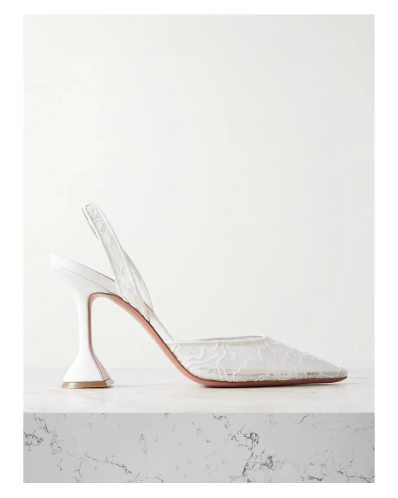 Amina Muaddi Holli Lace And Leather Slingback Pumps - Neutrals Neutrals