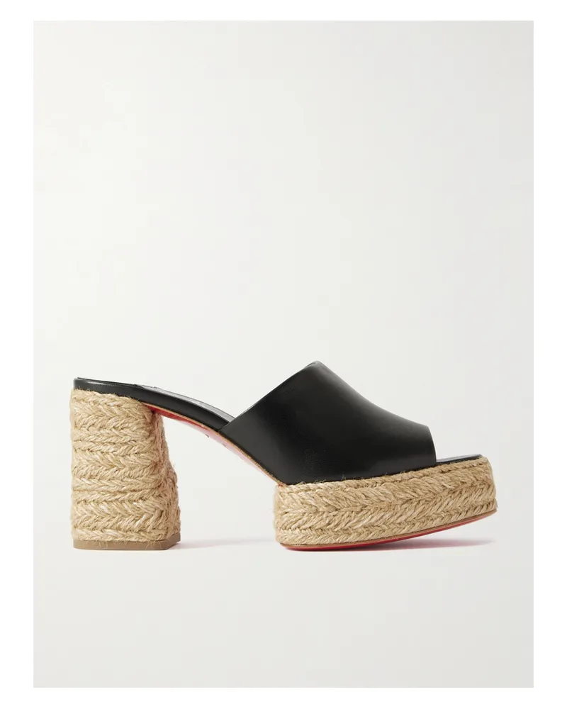 Christian Louboutin Calakala 85 Leather Espadrille Platform Mules - Black Black