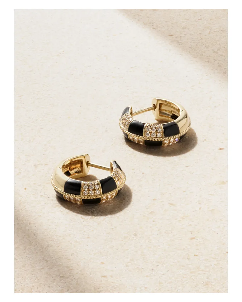 Yvonne Léon Mini Créoles Creolen Aus 9 Kart Gold Mit Onyxen Und Diamanten - Schwarz Schwarz