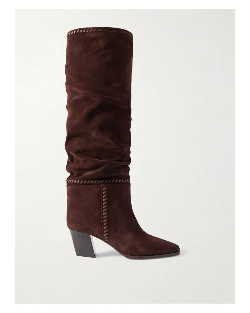 Jimmy Choo Hart 60 Kniehohe Stiefel Aus Veloursleder Mit Lederdetails Im Überwendlichstich - Braun Braun