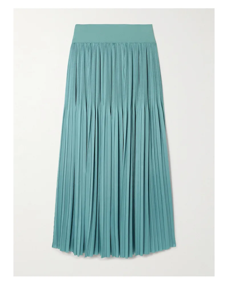 Joseph Rabat Stretch Knit-trimmed Pleated Satin Midi Skirt - Blue Blue