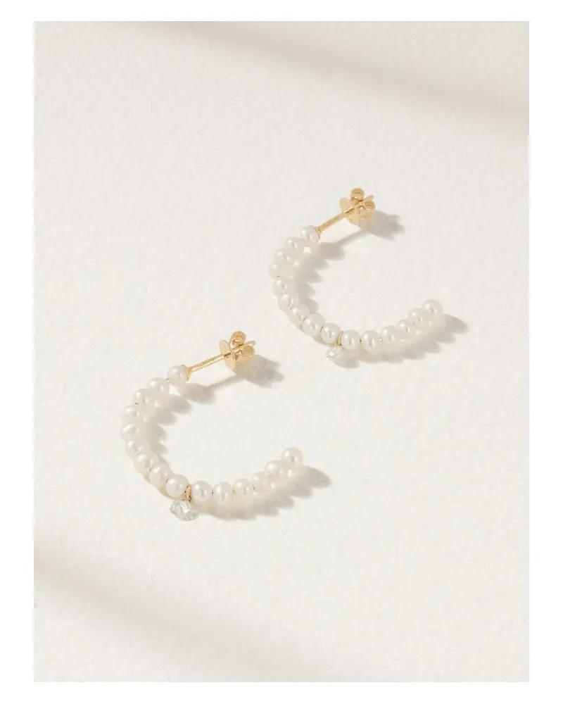 PERSEE Perlenohrringe Aus 18 Karat Gold Mit Diamanten Gold