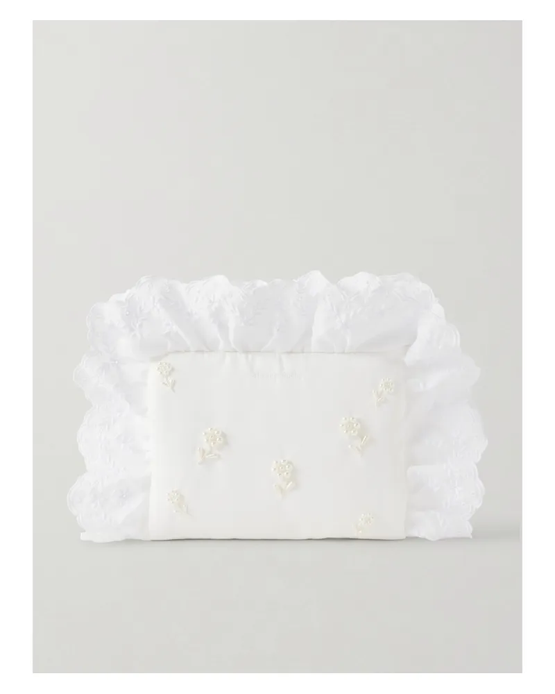 Simone Rocha Pillowcase Broderie Anglaise-trimmed Embellished Embroidered Twill Clutch - White White