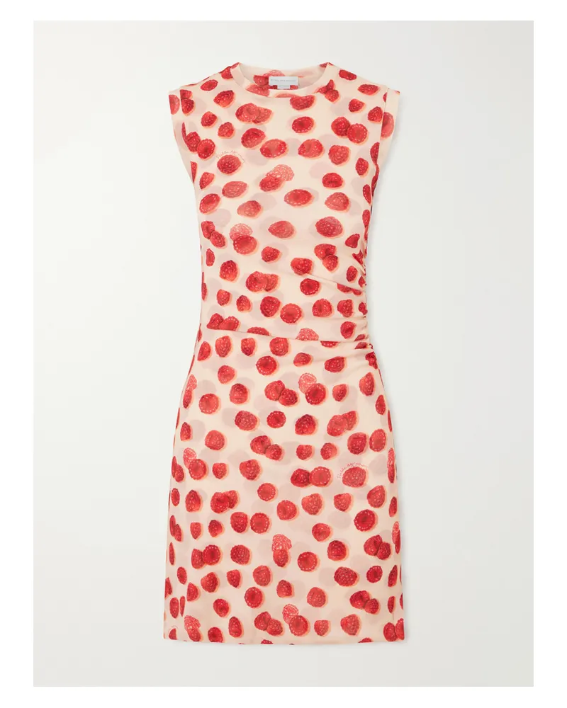 Stella McCartney Gathered Printed Mesh Mini Dress - Orange Orange