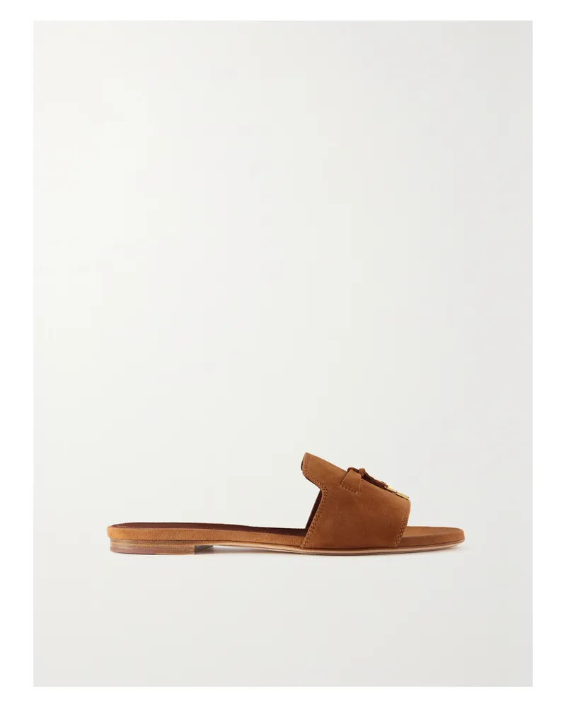 Loro Piana Summer Charms Suede Slides - Brown Brown