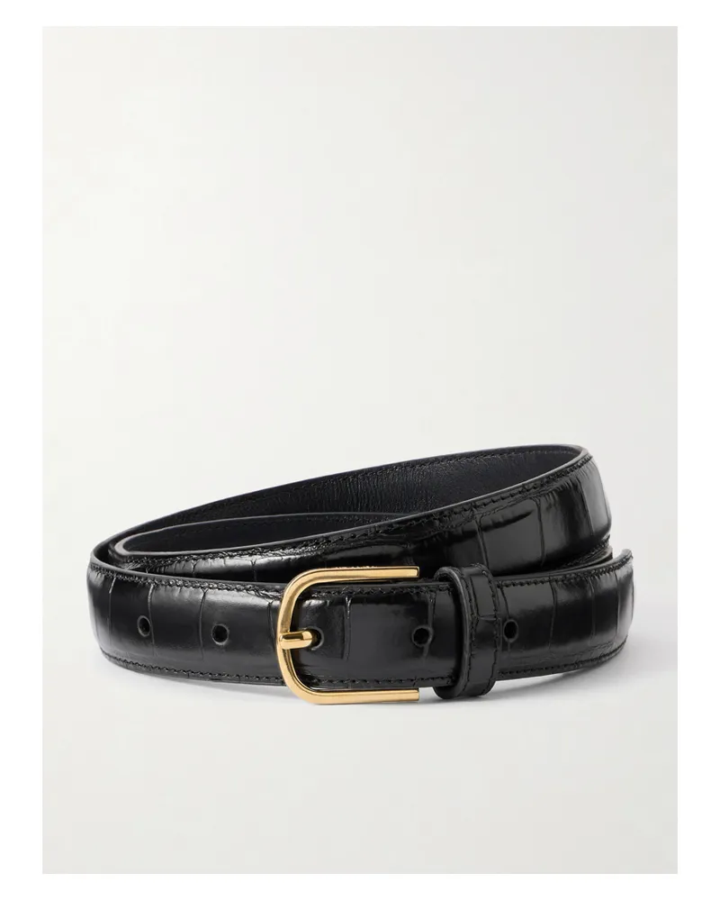 Totême Croc-effect Leather Belt - Black Black