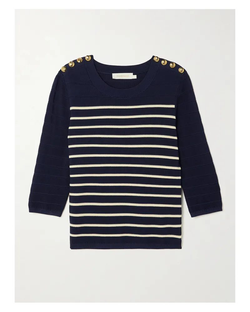 Zimmermann Luna Button-detailed Striped Sweater - Blue Blue