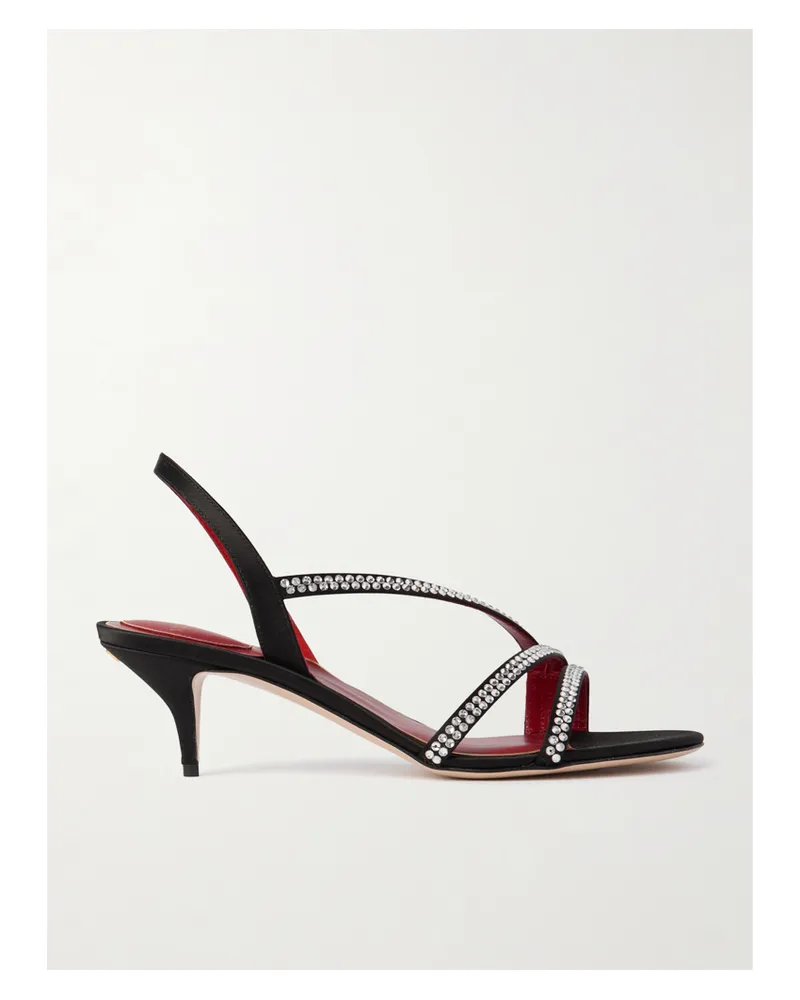 Valentino Garavani Dans Le Foyer 55 Slingback-sandalen Aus Satin Mit Kristallen - Schwarz Schwarz