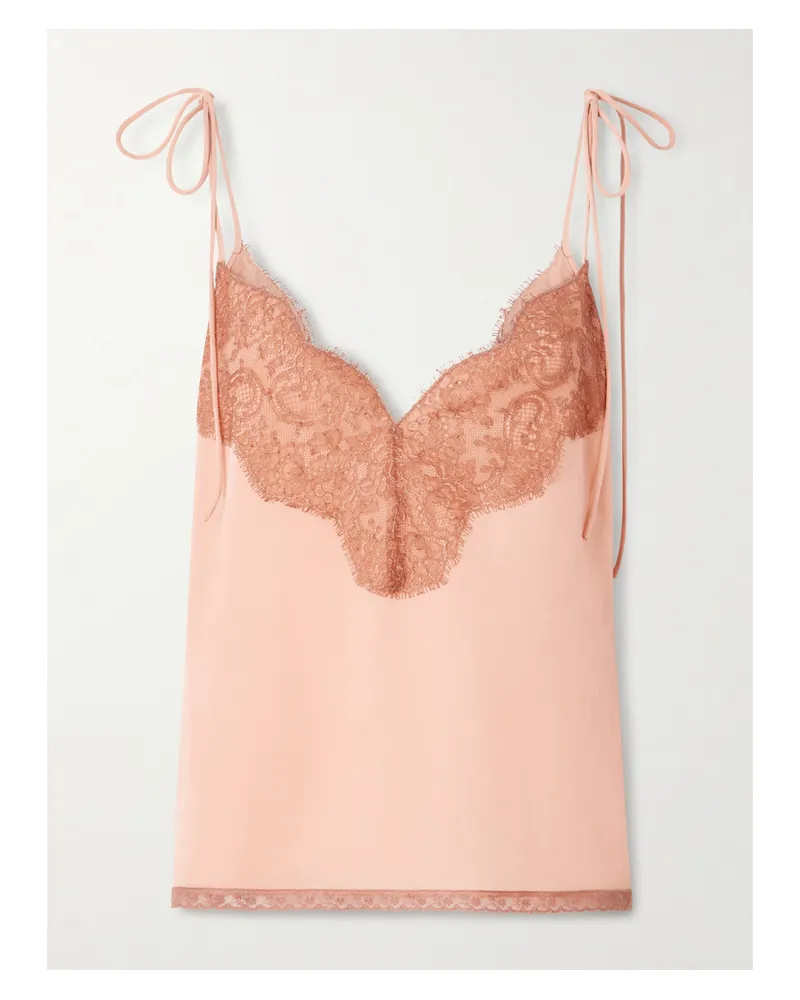 Valentino Garavani Top Aus Crêpe De Chine Aus Seide Mit Spitzenbesätzen - Pink Pink