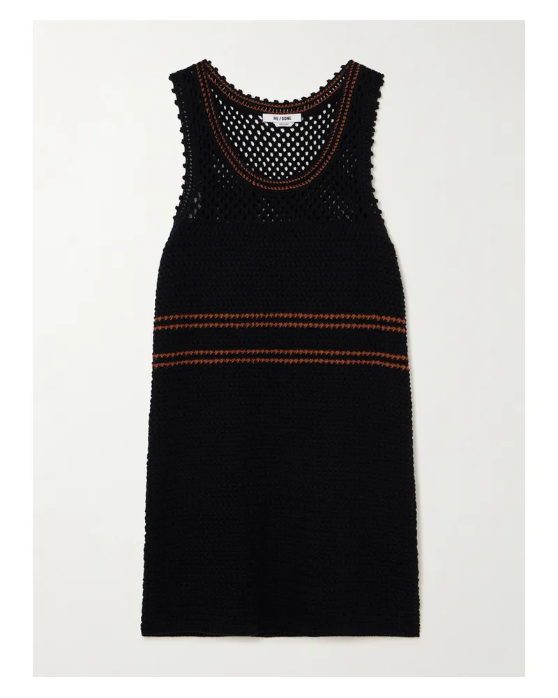 RE/DONE Minikleid Aus Gehäkelter Baumwolle Mit Streifen - Schwarz Schwarz