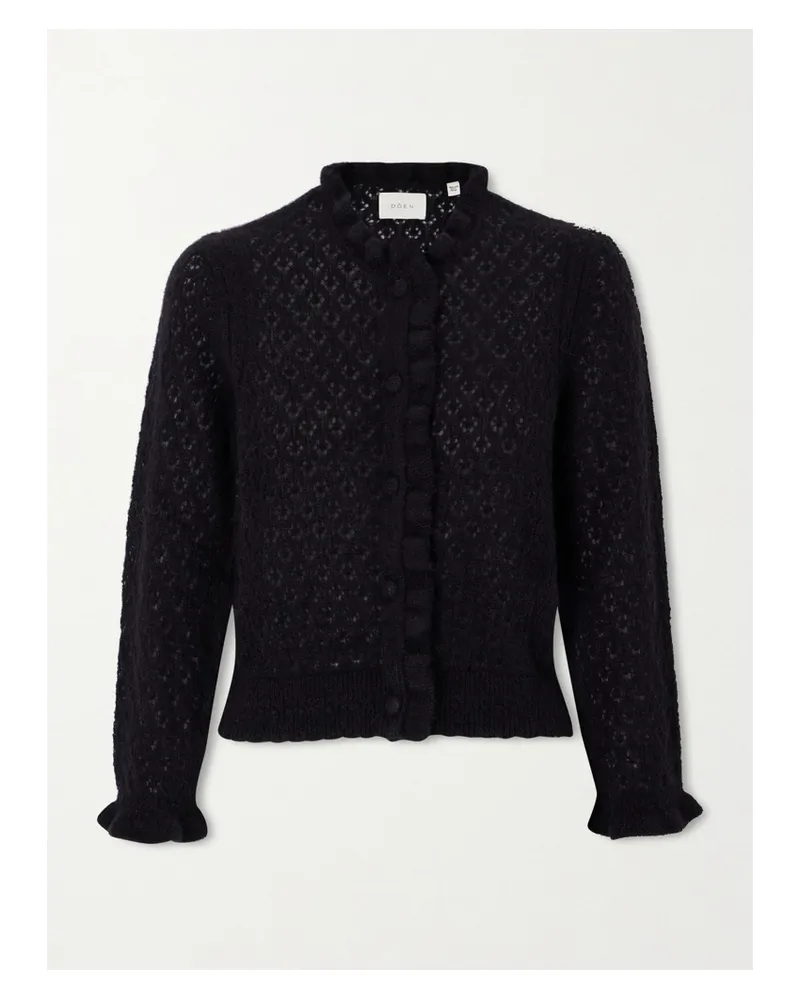 DÔEN Claudie Ruffled Pointelle-knit Alpaca And Wool-blend Cardigan - Black Black