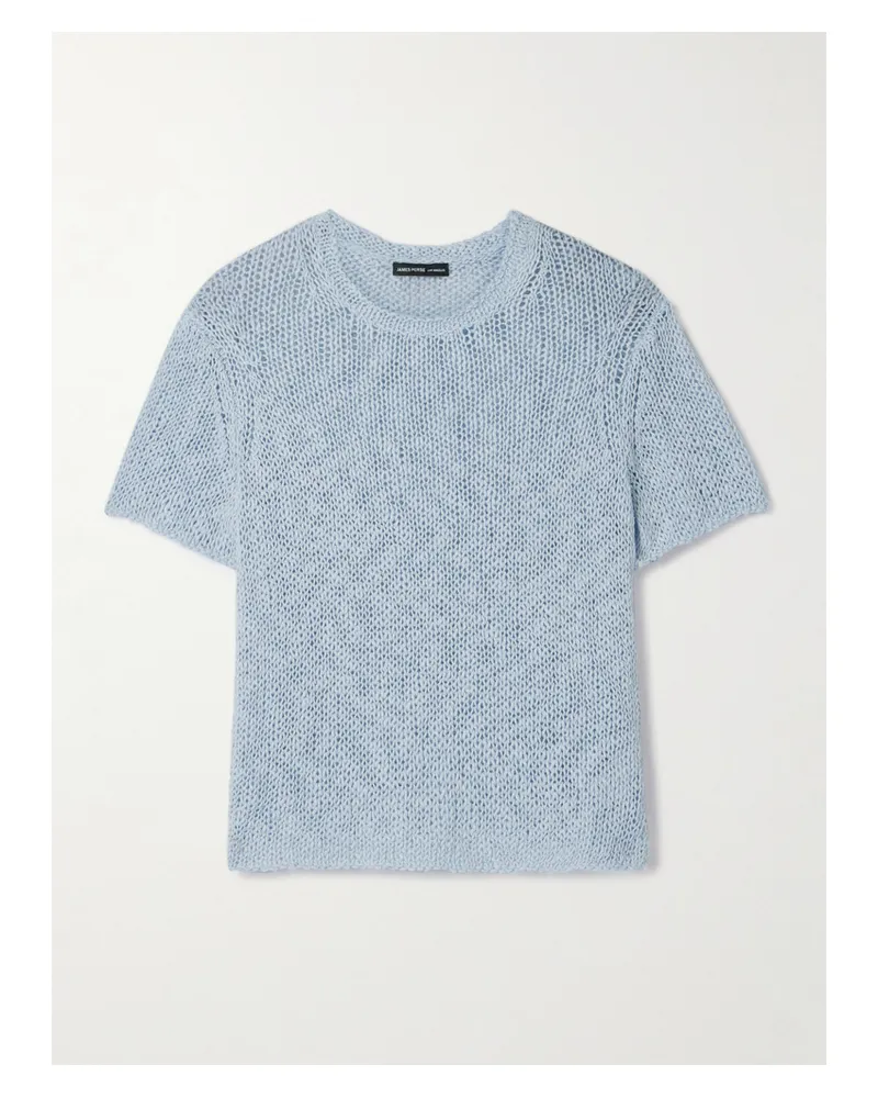James Perse T-shirt Aus Lochstrick Aus Einer Baumwoll-leinenmischung - Blau Blau