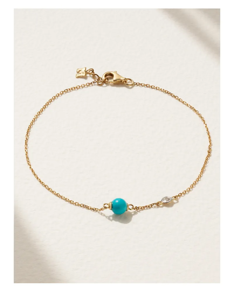 MATEO Dot 14-karat Gold, Turquoise And Diamond Bracelet - Blue Blue