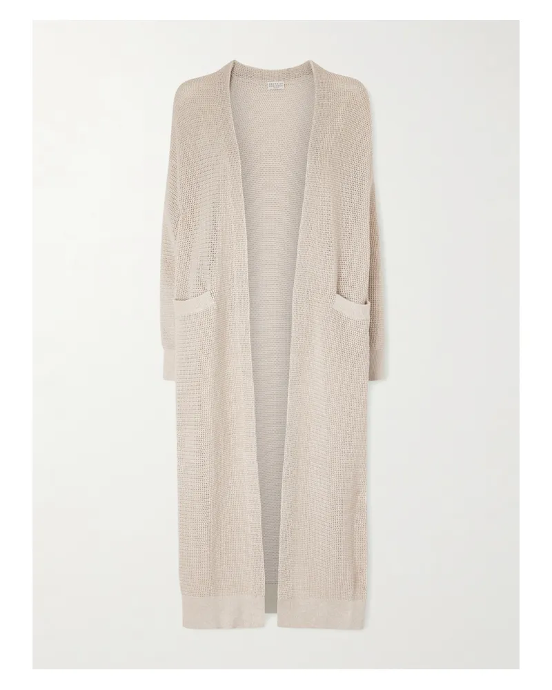 Brunello Cucinelli Metallic Open-knit Cotton-blend Cardigan - Neutrals Neutrals