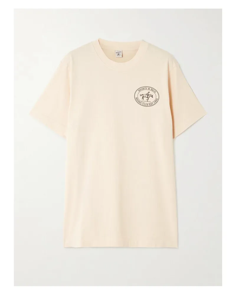 SPORTY & RICH Riding Club T-shirt Aus Baumwoll-jersey Mit Print - Creme Creme