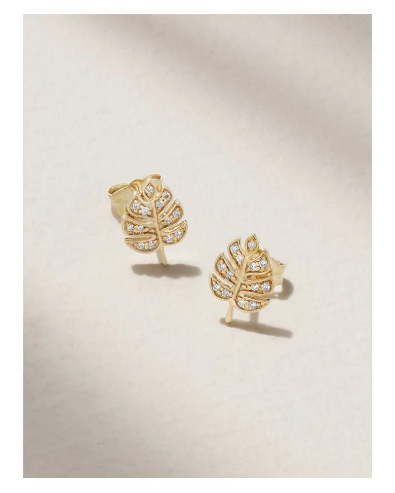 Sydney Evan Tiny Monstera Leaf Ohrstecker Aus 14 Karat Gold Mit Diamanten Gold