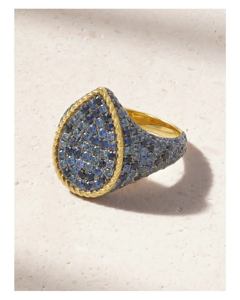 Yvonne Léon Poire Ring Aus 9 Karat Gold Mit Saphiren - Blau Blau