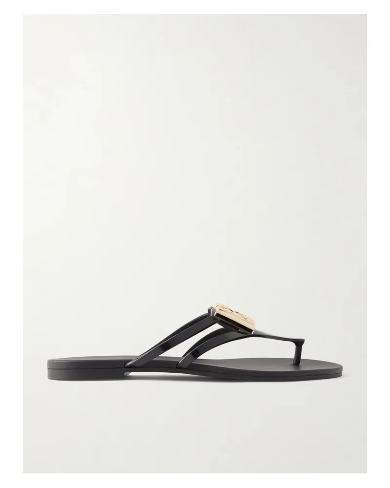 Dolce & Gabbana Embellished Rubber Flip Flops - Black Black