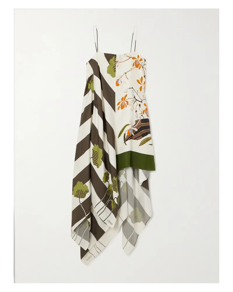 Loewe Paula's Ibiza Asymmetrisches Midikleid Aus Seidensatin Mit Prints - Weiß Weiß