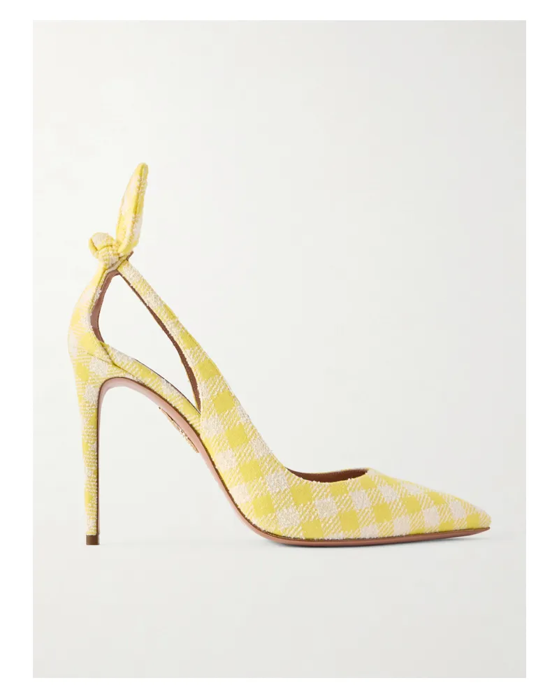 Aquazzura Bow Tie 105 Cutout Checked Jacquard Pumps - Yellow Yellow