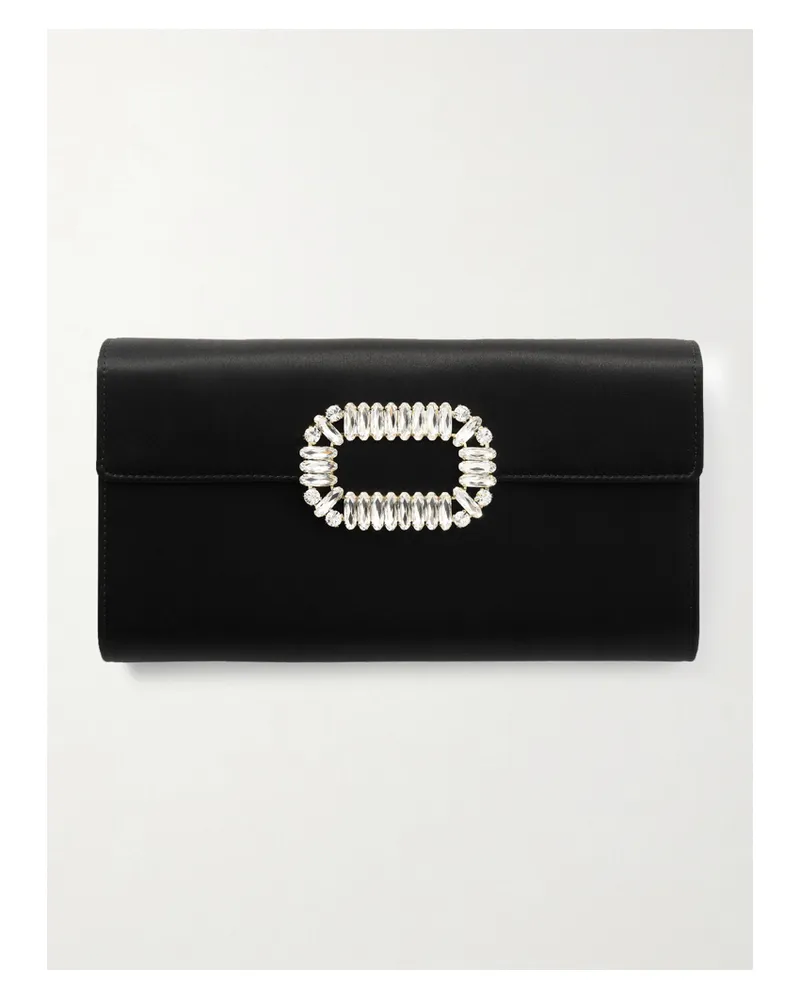 Roger Vivier Pilgrim Crystal-embellished Satin Clutch - Black Black