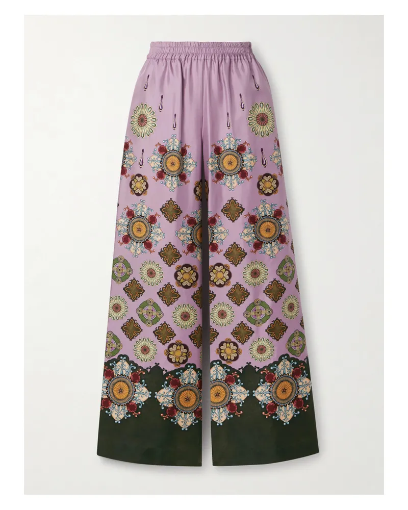 La DoubleJ Icon Palazzo Hose Mit Weitem Bein Aus Bedrucktem Seiden-twill - Lila Lila