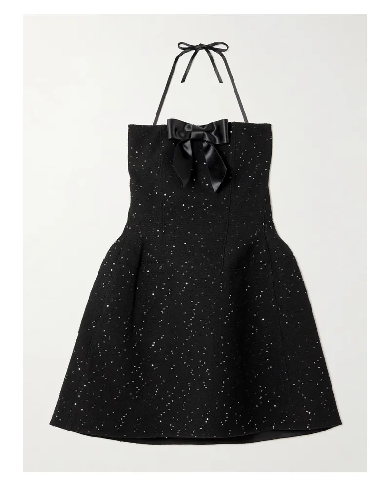 SHUSHU/TONG Strapless Bow-detailed Sequin-embellished Wool-blend Mini Dress - Black Black