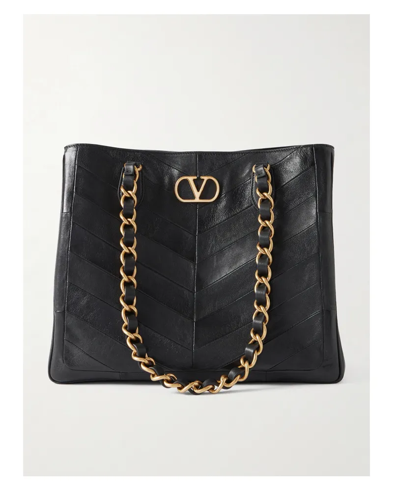 Valentino Garavani Jean Tote Aus Leder Mit Ketten - Schwarz Schwarz