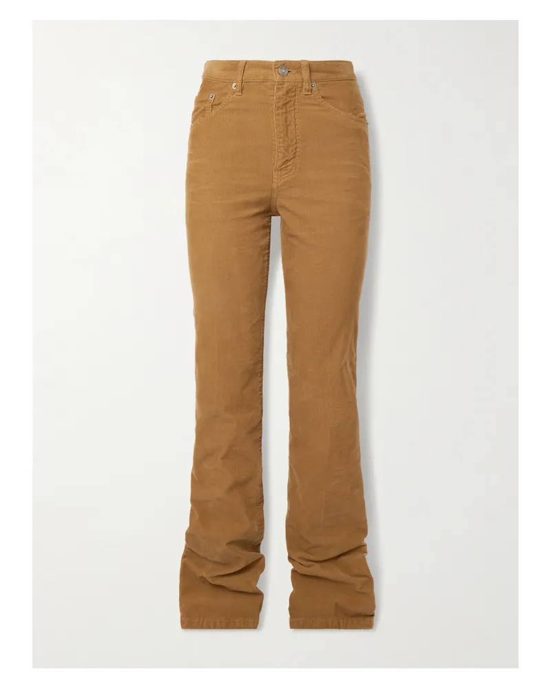 Saint Laurent Clyde Cotton-corduroy Slim-leg Pants - Brown Brown