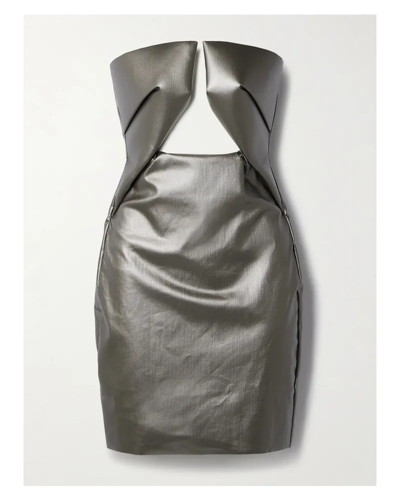 Rick Owens Minikleid Aus Beschichtetem Stretch-denim In Metallic-optik Mit Cut-out Metallic