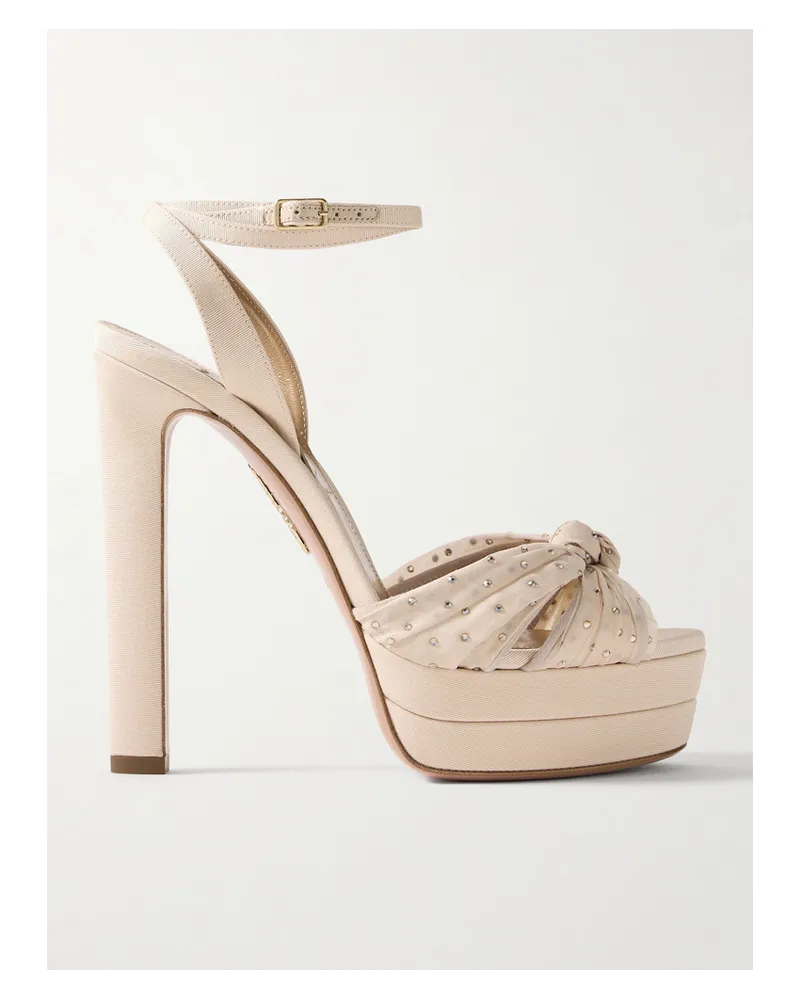 Aquazzura Slow Kisses 130 Plateausandalen aus Ripsband Neutral