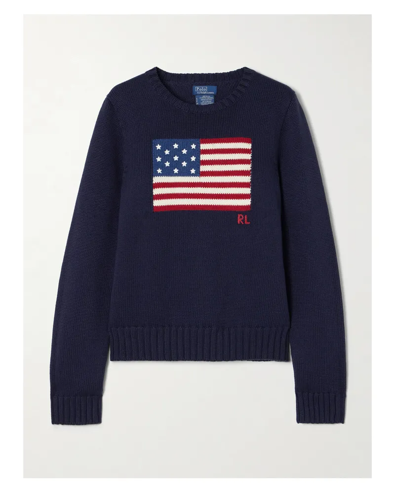 Ralph Lauren Flag Intarsia Cotton Sweater - Blue Blue