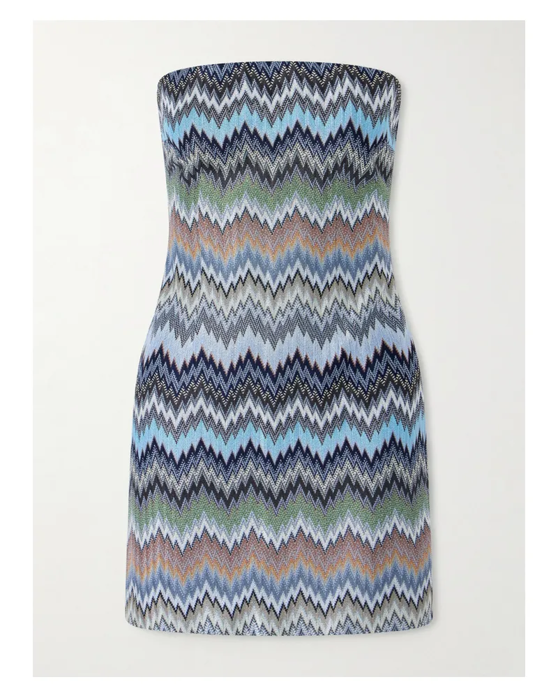 Missoni Schulterfreies Minikleid Aus Gestreiftem Häkelstrick - Blau Blau