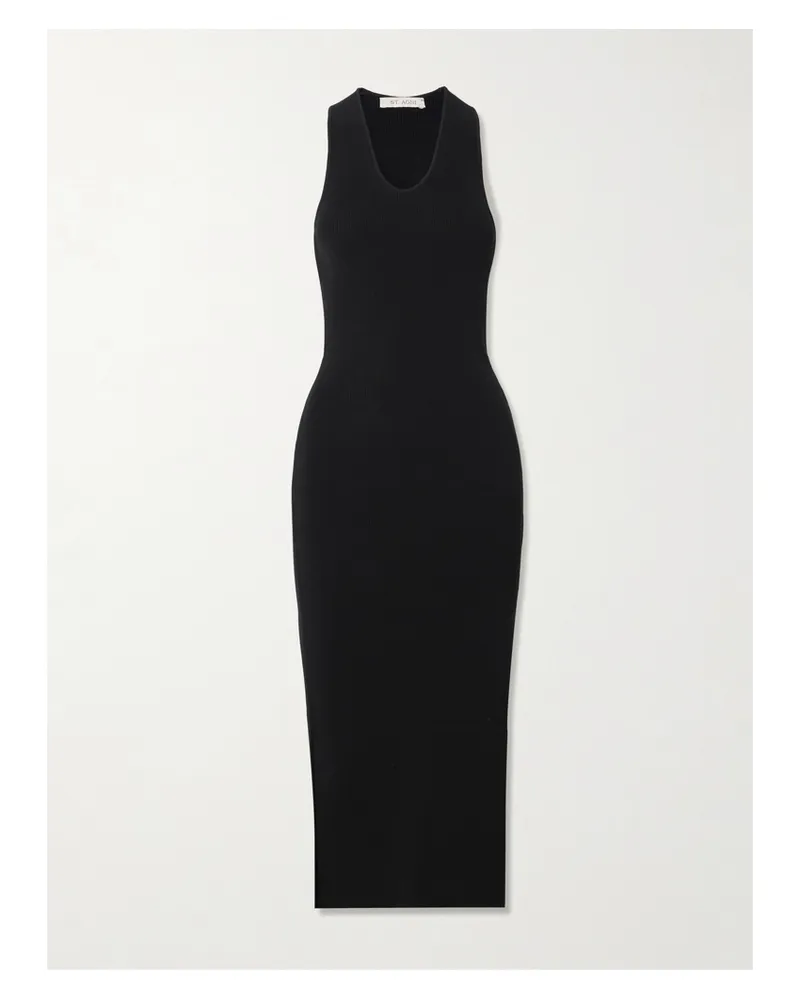 St. Agni Asymmetrisches Maxikleid Aus Einer Tencel™-lyocell-mischung In Rippstrick - Schwarz Schwarz